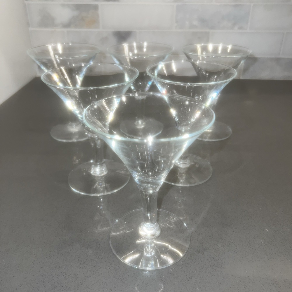 6-Vintage Clear Martini Cocktail Glasses MCM